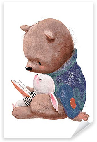Postereck - 3640 - Kinderzimmer, Bär Hase Kuscheln Lesen Süss - Kinder Kinderzimmer Kinderbild Wandposter Fotoposter Bilder Wandbild Wandbilder - Poster - 3:2-61,0 cm x 40,5 cm