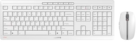 CHERRY Stream Desktop Recharge, Kabelloses Tastatur-Maus-Set, EU-Layout (QWERTY), 2,4 GHz Funk, Leiser Tastenanschlag, Wiederaufladbar, Weiß-Grau