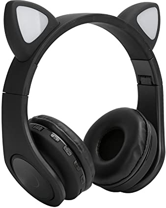 ciciglow Casque d'oreille de Chat, Casque Pliable Bluetooth 5.0 avec Microphone, Casque à Réduction de Bruit à LED avec Son Surround Stéréo Adapté aux Enfants et aux Adultes(Le Noir)