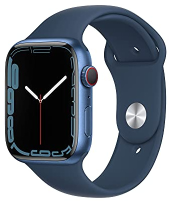 Apple Watch Series 7 (GPS + Cellular, 45MM) Blue Aluminium Case with Abyss Blue Sport Band (Renewed)