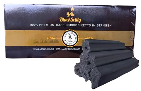 Blacksellig Haselnussbriketts 8kg – Reiner Naturbrennstoff aus der Türkei – wenig Asche, Starke Hitze, Lange Brenndauer – ohne Zusätze