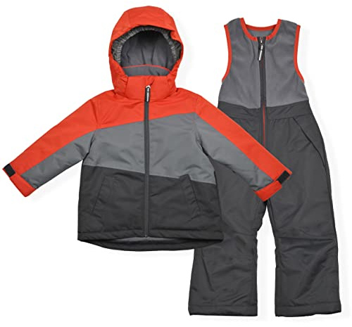 Arctic Quest Boys' Bib Snow Pants and Ski Jacket Water-Resistant Snowsuit For Kids Winter Hooded Jacket, Bold Spice, 4