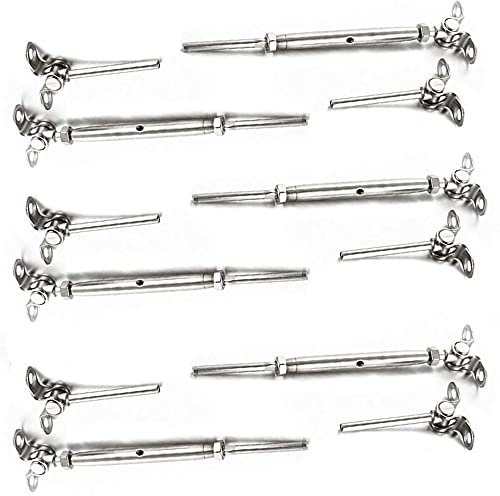 6 pares de kits de barandilla de cable, accesorios de tensor de palanca de estampación de 3/16 pulgadas, acero inoxidable 180 ° ángulo ajustable de barandilla de cable kit de hardware para escalera