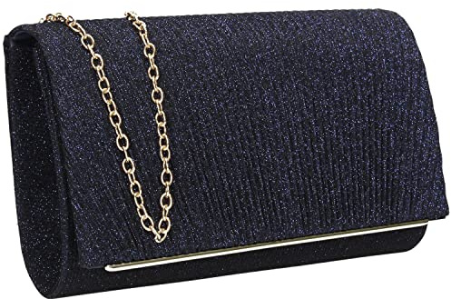 SwankySwans Amy Womens Sparkly Shiny Party Prom Wedding Evening Clutch Bag Purse (Navy)