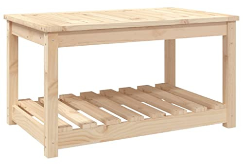 Makastle Gartentisch Kaffeetisch Terrassentisch Beistelltisch Couchtisch Balkontisch Loungetisch mit Ablage, Garten Tisch für Indoors/Outdoors, 82,5x50,5x45 cm Massivholz Kiefer
