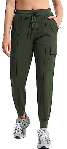 MOCOLY Pantaloni Trekking Impermeabili Cargo da Donna Pantaloni Montagna Leggeri ad Asciugatura Rapida Protezione Solare Estiva da Esterno Pantaloni Sportivi Casual Traspiranti Verde Militare M
