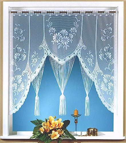 heimtexland ® Raffinierte Scheibengardine Fensterbild M-Bogen Fadengardine Gebogte Spitze Jacquard Blumen Gardine Typ300