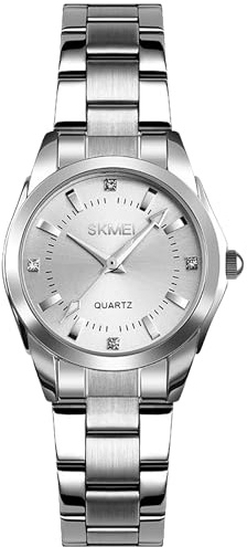 CIVO Damklocka Elegant Minimalistisk Vattentät Analog Kvarts Armbandsur Present till Kvinnor Flickor, Silver vit, Standard, armband
