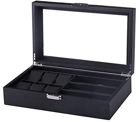 Uhrenkoffer Uhrenrolle Uhrenbox Uhrenschatulle Uhrenbox Mit 6 Fächern, Uhrenbox, Aufbewahrungsbox, Aufbewahrungsbox Aus Kohlefaser, PU-Leder Uhrenetui Uhren Aufbewahrungsbox (Color : A, Size : 35cm*