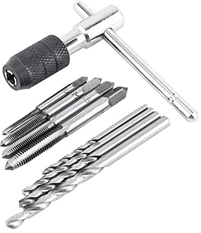 Alvinlite Gewindebohrer, T-förmiger Schraubenschlüssel, Spiralbohrer, Gewindeschneiden, Handwerkzeug-Set, 9-teiliges Set, M3 X 0,5/M4 X 0,7/M5 X 0,8/M6 X 1,0