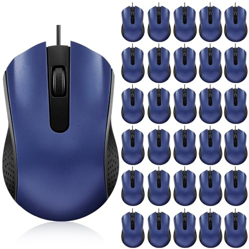 Bonuci 30 Pack USB Wired Mouse 3 Button Corded Computer Mice Bulk USB Mouse for PC Desktop, Laptop, Office, School, Classroom Use(Blue)