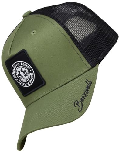 Bexxwell Trucker Cap olivgrün/schwarz mit Logo-Patch (optimale Passform, Kappe, Black, Truckercap, Logo, Cap, Unisex)