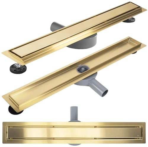 Rea Duschrinne Neox pro Brush Gold 70 Edelstahl Duschablauf Siphon Bodenablauf für Badezimmer Dusche Bodenablauf (Gold gebürstet)