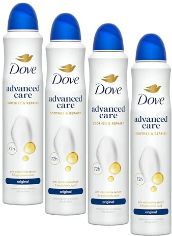 Dove Advanced Care Original Anti-perspirant Deodorant Spray with Triple Moisturising technology aerosol for 72 hours of protection 200 ml (Pack of 4)