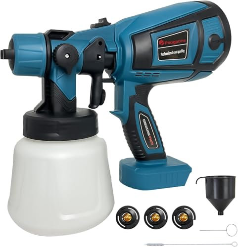Pistola per Verniciare 200W,Pistola a Spruzzo per Makita Batteria 18V,Contenitore di Vernice da 1000 ml,Ugelli in Rame,3 Modelli di Spruzzo per Pistola Muri/Cabina/Giardino/Autovetture(Senza Batteria)