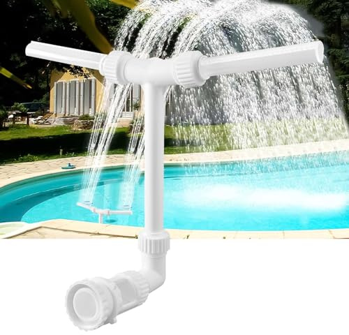 Fontaine de Piscine avec Double Tête de Cascade, Rotation à 360°, Direction de Débit d'eau Réglable, pour Piscine Hors Sol/Souterraine, Sprinkler en Cascade pour Décoratifs Jardins Extérieurs (Blanc)