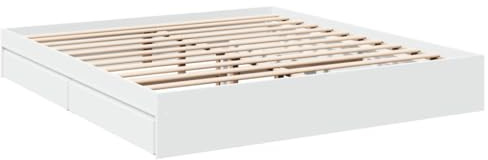 vidaXL Sängram med lådor vit 200x200 cm konstruerat trä, säng, förvaringssäng, dubbelsängram, dubbelsäng, sovrumsmöbler, sängbotten, säng med låda