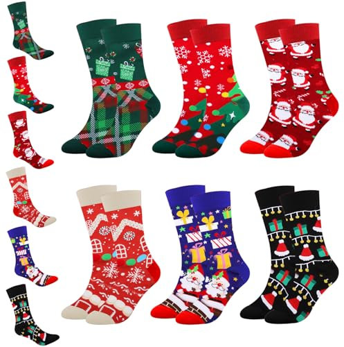 Sitarcmin 6 Paires Chaussettes de Noël Multicolores, Fantaisie pour Femme Homme - Cadeaux de Noël