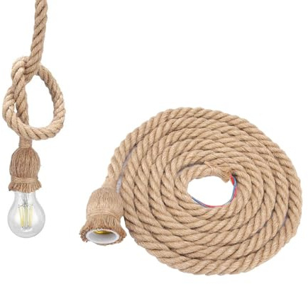 Gsycle 2m E27 Vintage cuerda de cáñamo luz de techo Base lámpara colgante portalámparas (2 metros por cabeza)