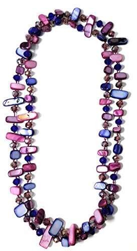 BRANDELIA Collar largo de colores con nácar y perlas de cristal facetados collares de bisutería de mujer, fucsia azul