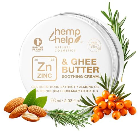 Organic Zinc Oxide Cream for Face, Baby & Adults – Nappy Rash & Skincare Cream with Calendula, Ghee & Almond Oil – Natural Barrier Cream for Dry, Sensitive or Irritated Skin 60ml