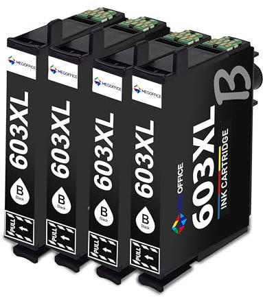 MEGFFICE 603XL druckerpatronen Kompatibel für Epson 603 603 XL Tintenpatronen für XP-2100 XP-2150 XP-3100 XP-3105 XP-3150 XP-4100 XP-4155 Workforce WF-2810 WF-2830 WF-2835 WF-2840 WF-2850-4 schwarz