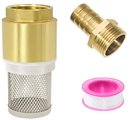 SRJQXH Clapet Anti Retour, 1 Vanne Non Retour Pompe, Filtre en Acier Inoxydable, Laiton Crépine Aspiration, avec Raccord Mâle 1 et Ruban Brut, pour Tuyau D'aspiration, Pompe