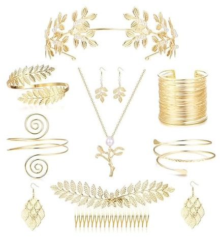 Laroal Juego de 10 Piezas de bisutería de Diosa Griega, joyería Nupcial para Boda, Corona de Laurel, Accesorios para el Cabello con Hojas Estilo Bohemio