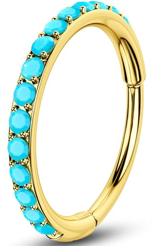 OUFER 20G Nasenring Chirurgenstahl 316L Natürliches Türkis Gold Nasenpiercing Ring 6/7/8 mm Piercing Nase Nasenpiercing Schmuck Nostril Piercing Ring Nasenring clicker