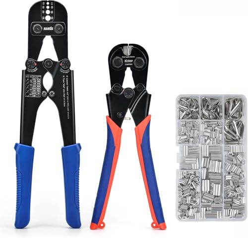 iCrimp Drahtseil Crimpwerkzeug Set mit 330 Hülsen & Kabelschneider Kit | Drahtseil Crimpzange Set mit 330 Schlaufenhülsen und 45 Swage Sleeves, inklusive Kabelschneider für 1,2–3,2 mm Stahlseile