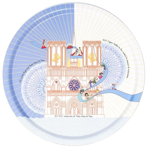 Ours Blanc Paris - Plateau de service en bois stratifié - Notre-Dame de Paris - Ø 37 cm - Fabriqué en France - Cadeau Souvenir Paris & Thème Historique - Tote Bag offert