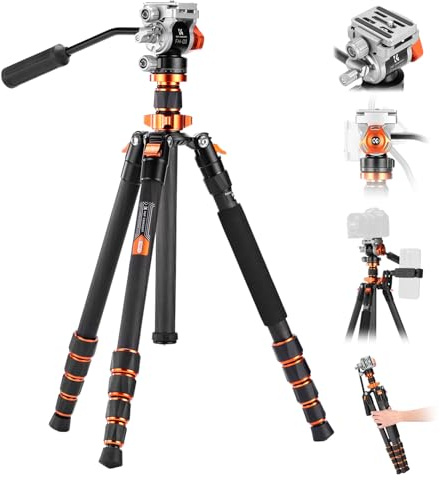 K&F CONCEPT Tripod for Camera，68'' Carbon Fiber Tripod with Fluid Head Max Load 11lb, Lightweight DSLR Camera Tripods & Monopods for Canon Sony Nikon.