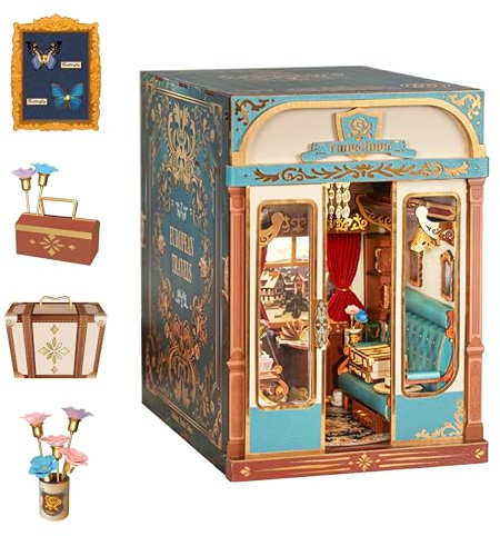 Tonecheer Book Nook Kits，Unendlichkeits-Zugabteil 3D-Puzzle, Buchstützen aus Holz Erwachsene Booknooks DIY Miniaturhaus zur Dekoration von Bibliotheken & Bücherregalen（Europäischer Reisebericht）