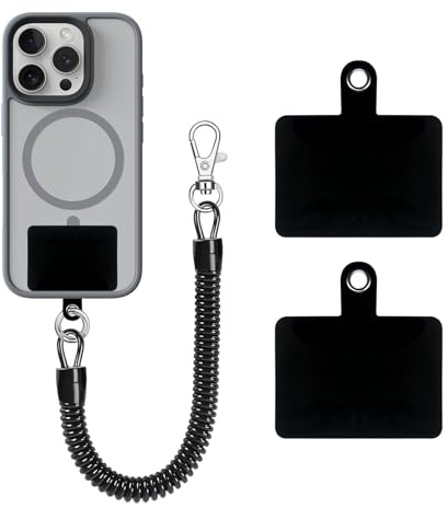 BOBOPACK Feder Handyzubehör, Chaîne courte pour téléphone portable, Protection contre le vol de téléphone avec 2 espaceurs rectangulaires noirs, Sécurisation Reeloq pour smartphone pour Apple/Samsung