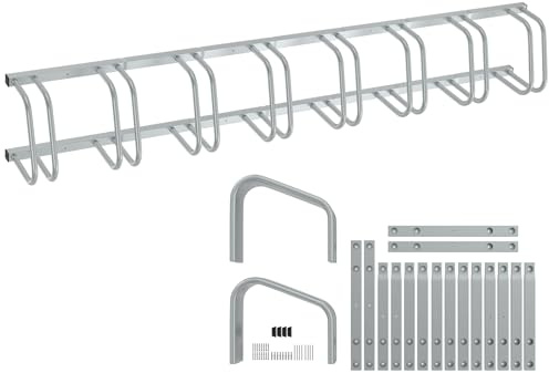 UISEBRT Fahrradständer aus Galvanisierter Stahl,Fahrradträger für 8 Fahrräder,Fahrradhalter für 30-65mm Reifenbreite,Aufstellständer für Boden oder Wandmontage,Silber