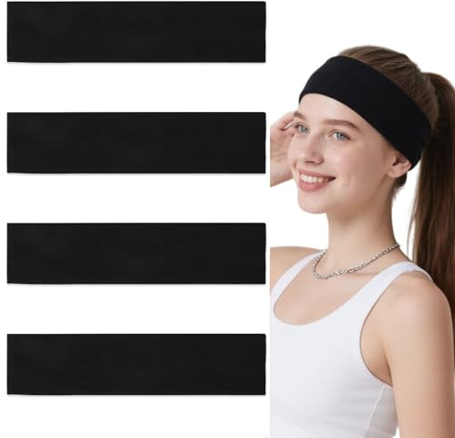 4 Stück Stirnband Damen Sport Haarband Damen Herren, Elastisches Schweißband Stirn Haarbänder, Rutschfestes Haar Accessoire Yoga Headband für Workout, Laufen, Schminken, Joggen Zubehör
