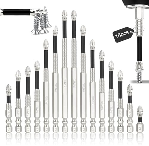 15 Pièces Embout Visseuse Aimanté Embout Visseuse a Choc | Tige Hexagonale 1/4 Pouce,Matériau Qualité,Embout Antidérapant,pour Perceuses et Visseuses,Différentes Tailles