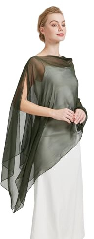 BEAUTELICATE Damen Sheer Stola Elegant Crepe Schal Wrap Poncho Cape Leicht Shrug Tuch für Braut Abendkleid Hochzeit Brautkleid, Dunkelgrün