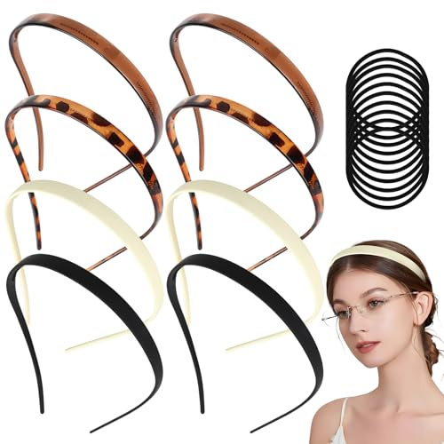 8 Stück Kein Kopfschmerz Haarreif, Elastisch, Ohne Druck, für Brillenträger | Haarreifen Damen, mit 10 Schwarze Haargummis, für Mädchen, Sport Fitness Tägliches