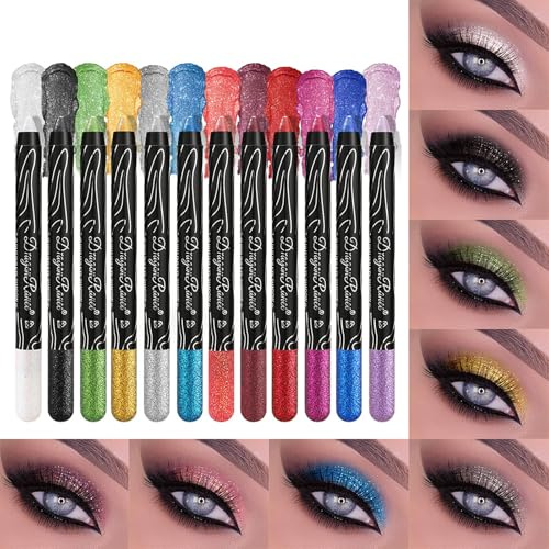JasCherry Lot de 12 Fards Paupières Multi-usages, Maquillage Longue tenue, Ombres Paupières Crémeuses, Mates Scintillantes, Crayon Eye-liner, Waterproof Métallisé Pailleté Mat