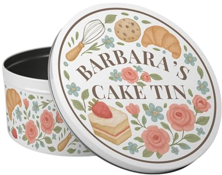 Purely Home Personalised Time for Cake Round Storage Tin - Large Metal Tin Kitchen Storage Container Gifts 23 x 10cm