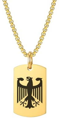 FLHEART Deutschland Kette Adler Herren Halskette - 316L Edelstahl Anhänger mit Gravur Bundesadler Adler für Männer, Herren Schmuck Geschenke, 60cm Länge Kette, Vergoldet