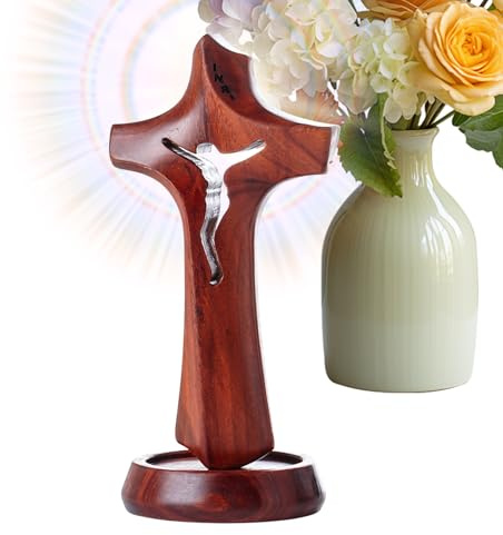DzpKrka Cruz de Mesa,Estatuilla de Crucifijo de Madera Decorativa,Cruz de Jesús Católica de Madera - Para Centro De Mesa Iglesia Escritorio Regalo De Casa Nueva Sala Dormitorio Estante