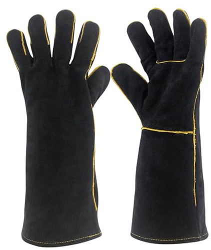 Hperu 1 paire de gants de soudage 16 pouces gants feu résistants à la chaleur pour brûleurs à bois, barbecue, cheminée, cuisinière, four, gril résistant la chaleur