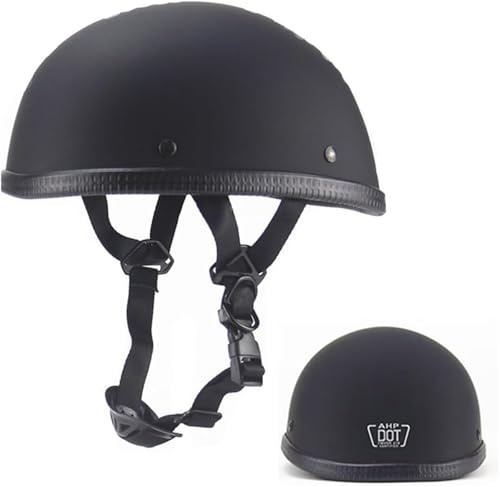 Small and Light Cool German Style Half Shell Helmet for Men Women, Motorcycle Half Helmet DOT Approved, Retro Beanie Vintage Open Face Skull Cap for Cruiser Chopper Moped(Matte Black,XX-Large)