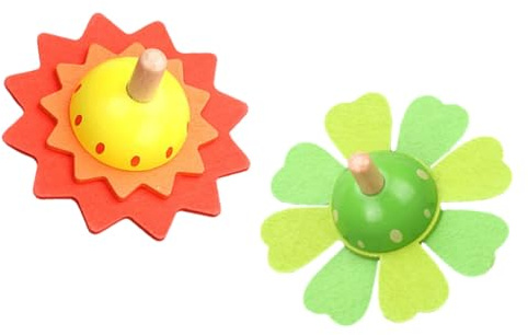 CLISPEED Lot de 2 Toupies en Bois Colorées Traditionnelles pour Garçon et Filles Rotatif Jaune et Vert Mini Toupie en Bois pour Coordination Œil-Main et Jeu Éducatif
