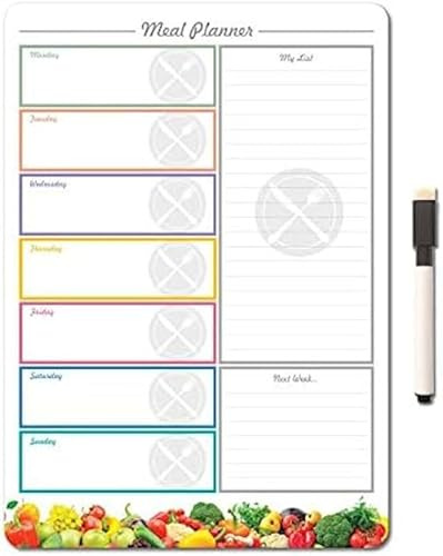 Magnetic Fridge Meal Planner 29cm x 21cm – Weekly Meal & Grocery Organizer with Marker Pen, Magnetic Holder & Eraser – Reusable Kitchen Planning Board