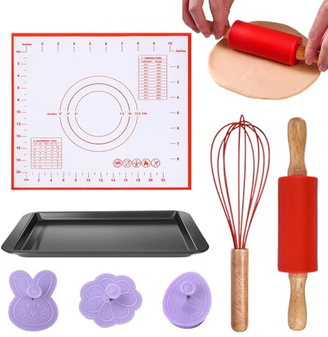 Juego de Rodillos,Utensilio Antiadherente de Pastelería de Pascua - Con Diseños De Conejito Y Pollito - Para Cocina Galletas Festivas Pastel Pan Pizza Pasta Fondant Repostería