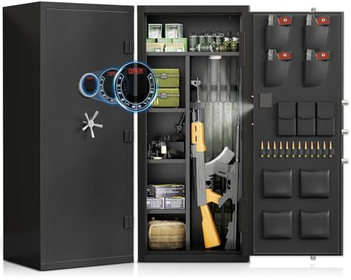 Luzfuego 20-25 Gun Safe, 52 Digital Gun Safe for Rifles and Pistols with 3 Gun Racks & Adjustable Shelves, Large Gun Cabinet for Home and Shotguns with Mute Function & Dual Alarm (Unassembled)