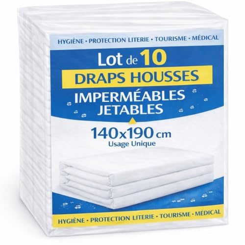 Lot de 10 Draps Housse 140X190 - Protection Matelas Imperméable Jetable – 100% Étanches et Hygiéniques – Hôtels, Gîtes, Campings et Résidences de Vacances – Installation Rapide (140X190 cm)